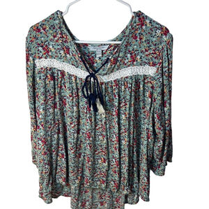 concepts New York 2X Green Floral Boho Blouse